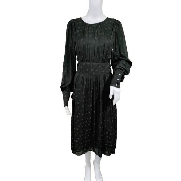 Max Studio Vintage Whimsy Goth Star Pattern Puff Sleeves Pleated Midi Dress M - Picture 2 of 16